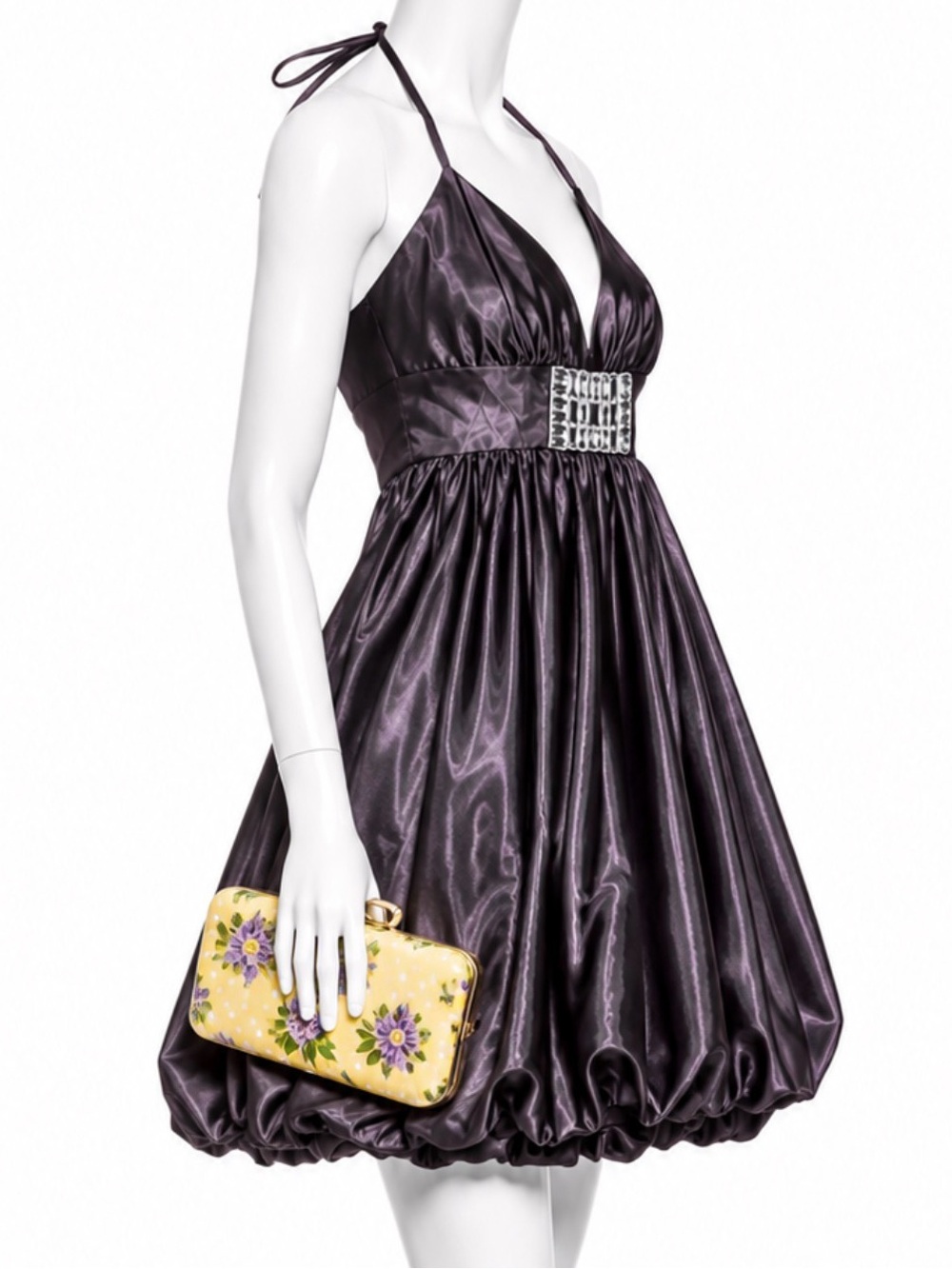 JESSICA McCLINTOCK Bubble Hem Halter Cocktail‎ Dress Jeweled Pewter Gray | Sz 6